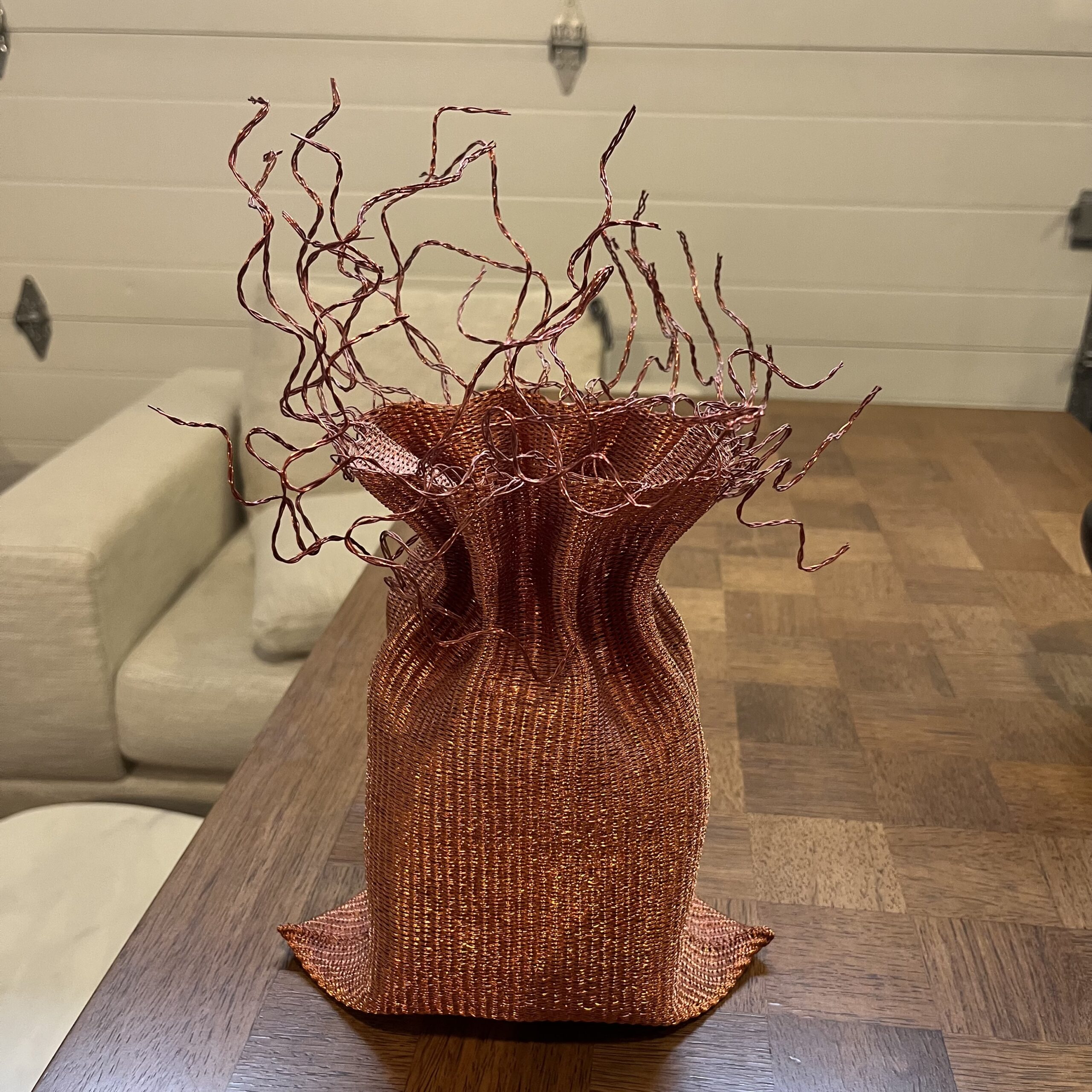 Handwoven Copper Wire Vase - Coast Consignment
