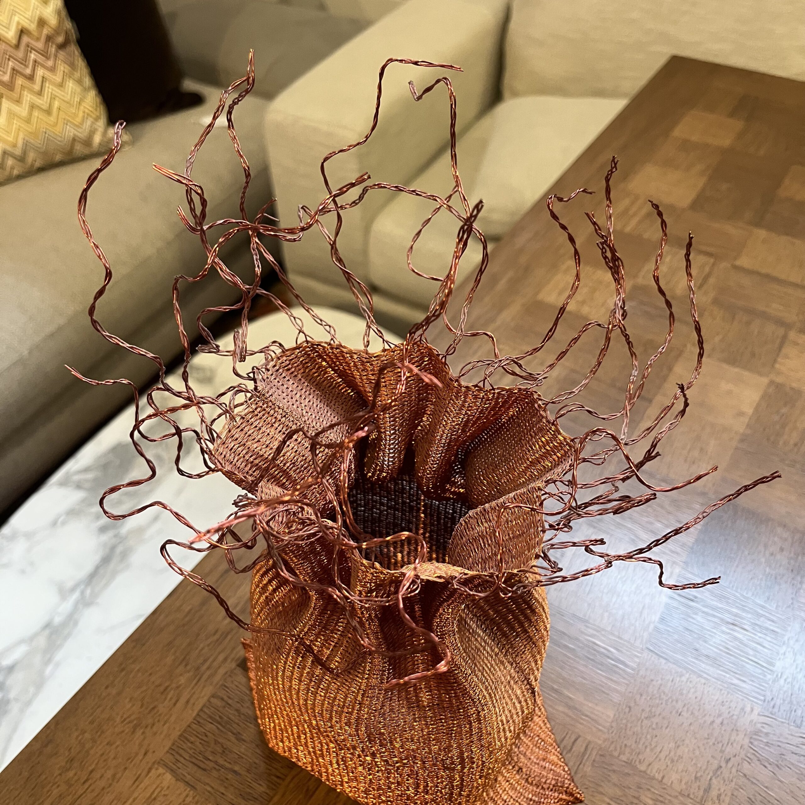 Handwoven Copper Wire Vase - Coast Consignment