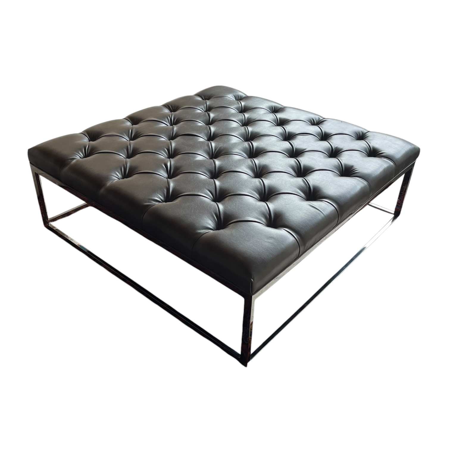 Square Leather Tufted Leather Ottoman - Coast Consignment