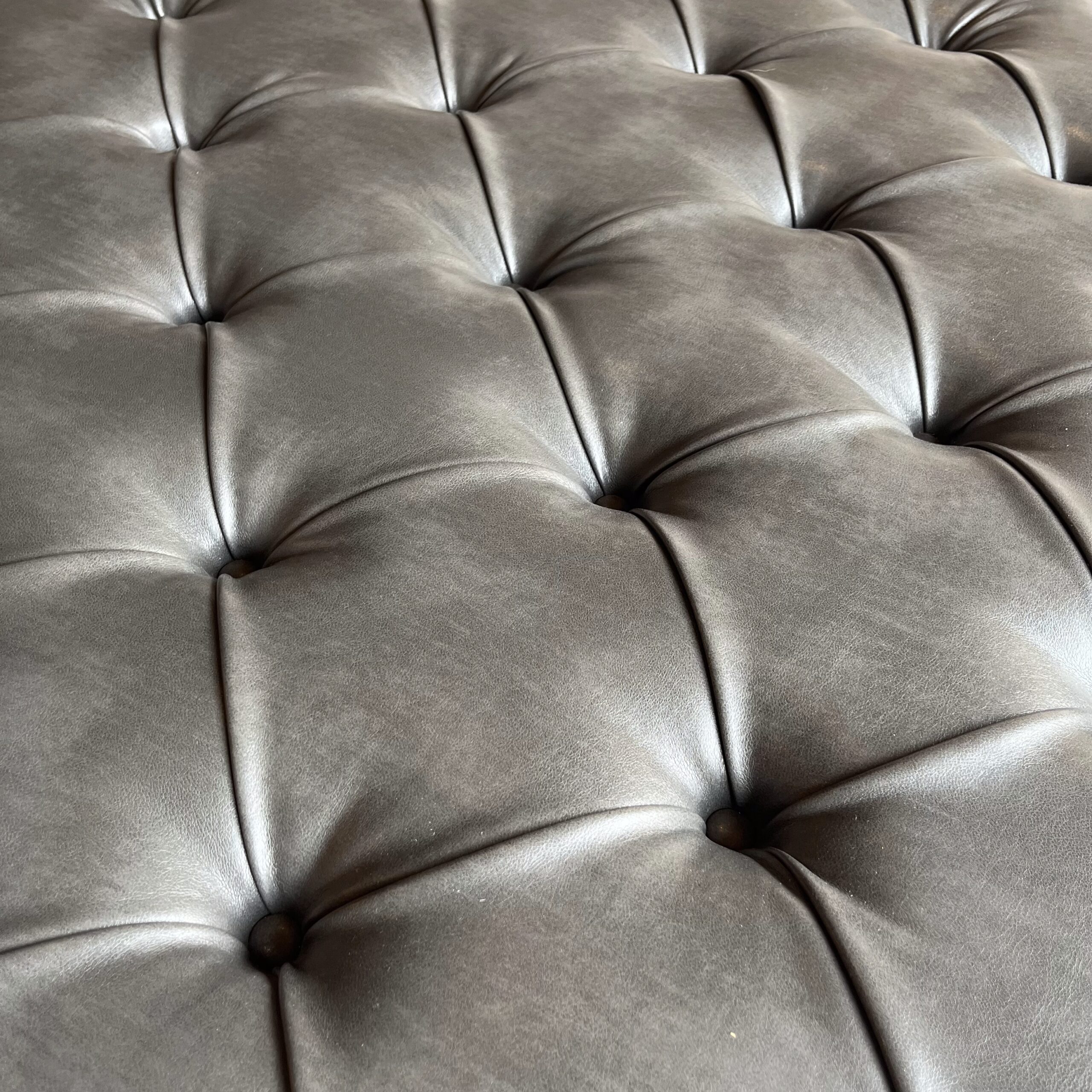 Square Leather Tufted Leather Ottoman - Coast Consignment