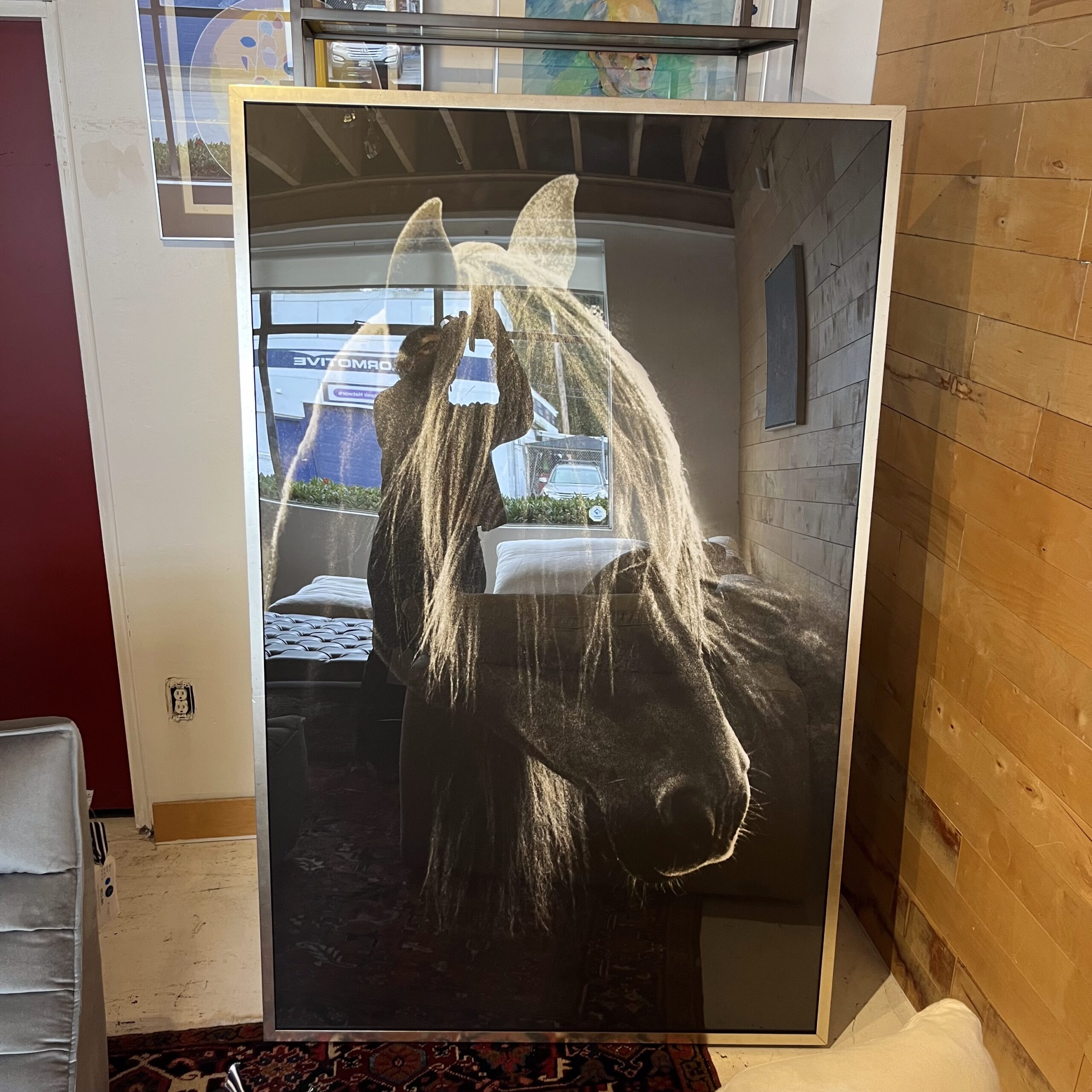 Large Framed Black &amp; White Photo of Horse - Coast Consignment
