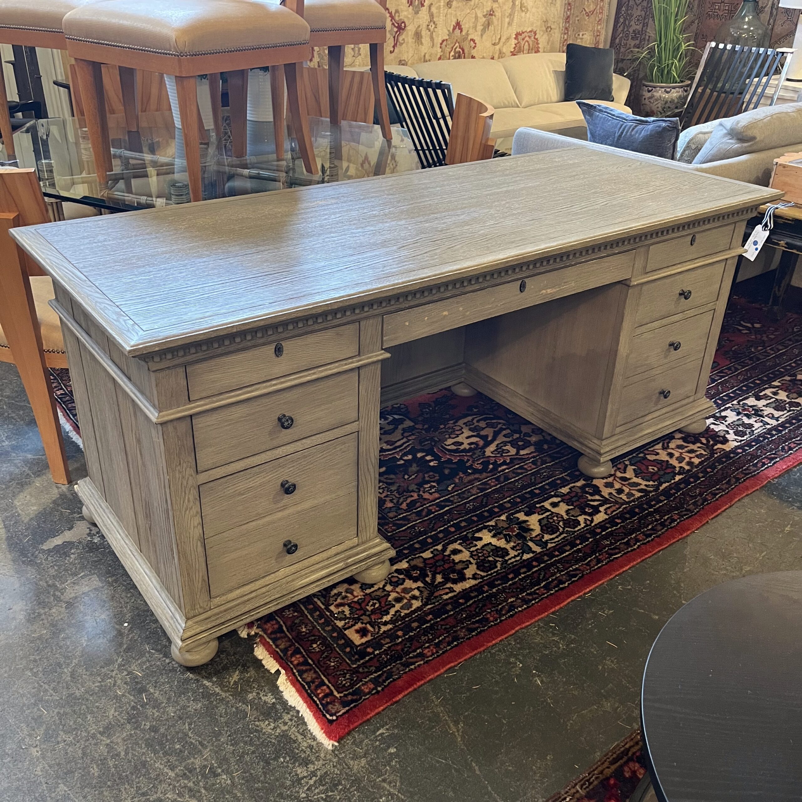 RH 'St. James' 7-Drawer Desk in Antique Grey Oak - Coast Consignment