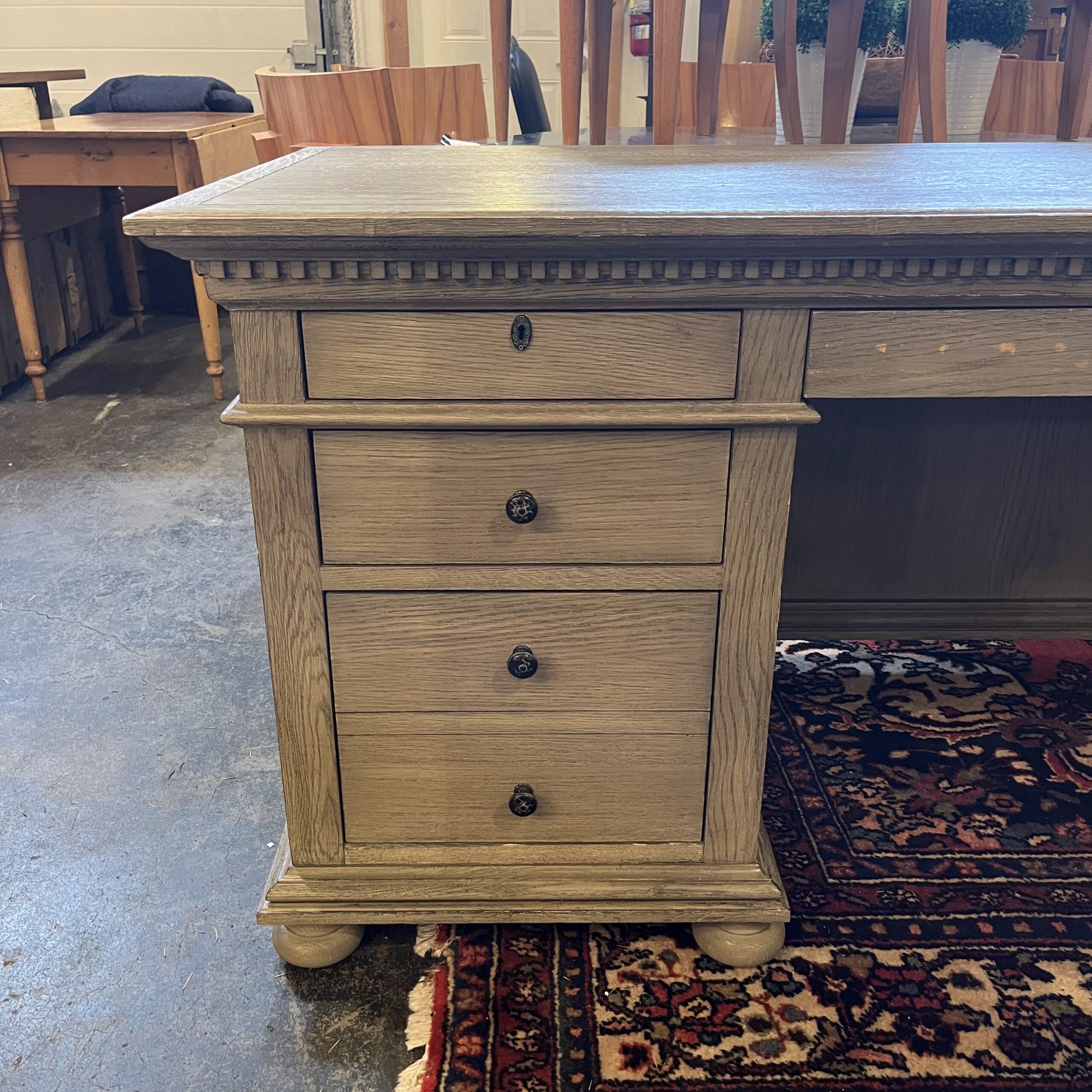RH 'St. James' 7-Drawer Desk in Antique Grey Oak - Coast Consignment