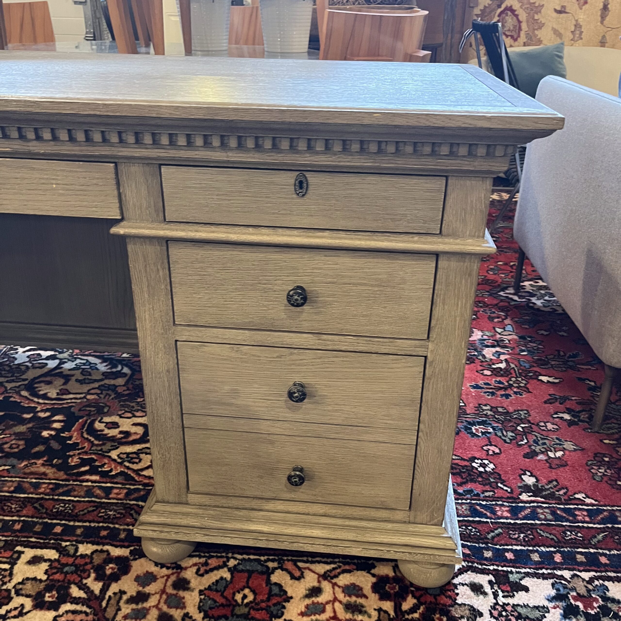 RH 'St. James' 7-Drawer Desk in Antique Grey Oak - Coast Consignment