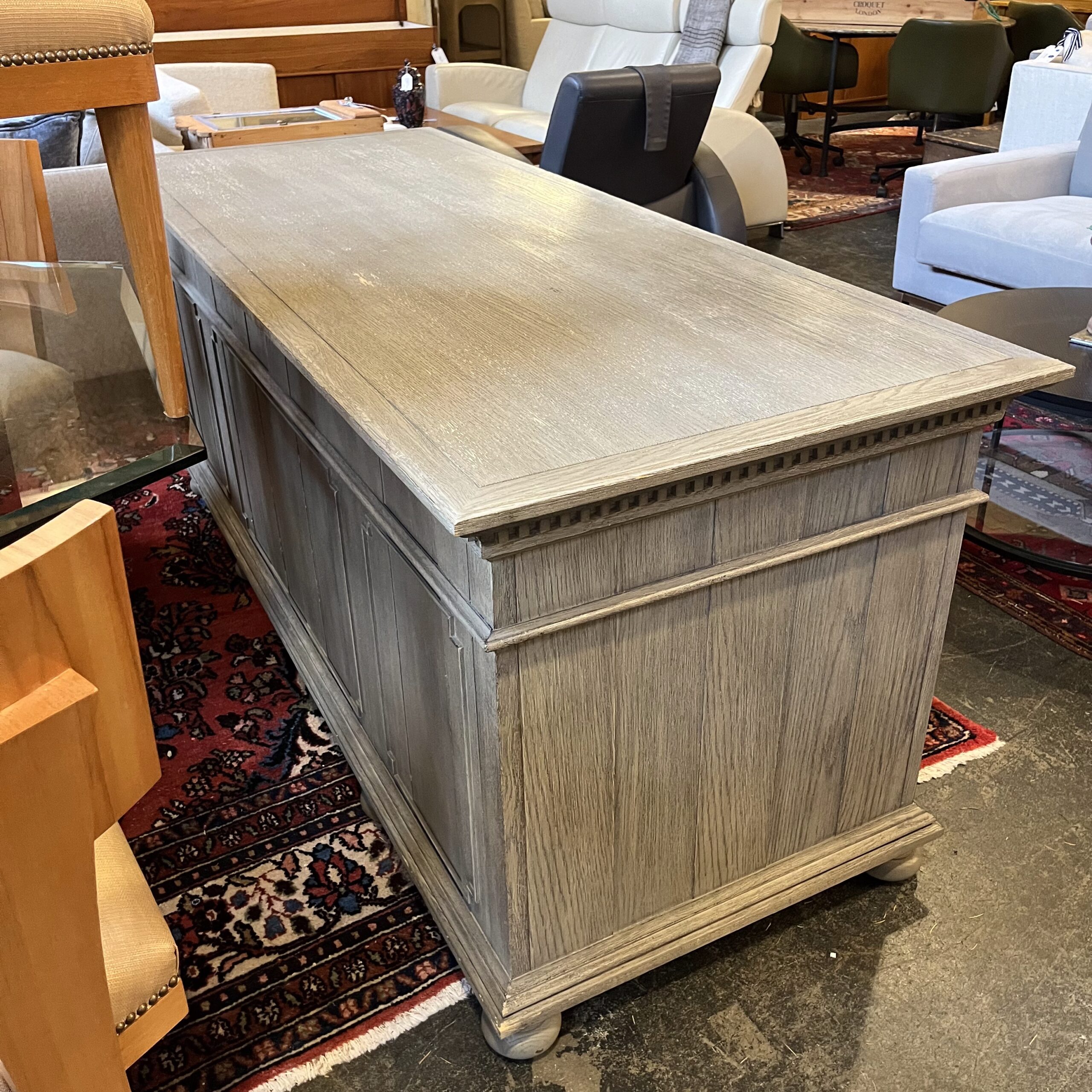 RH 'St. James' 7-Drawer Desk in Antique Grey Oak - Coast Consignment
