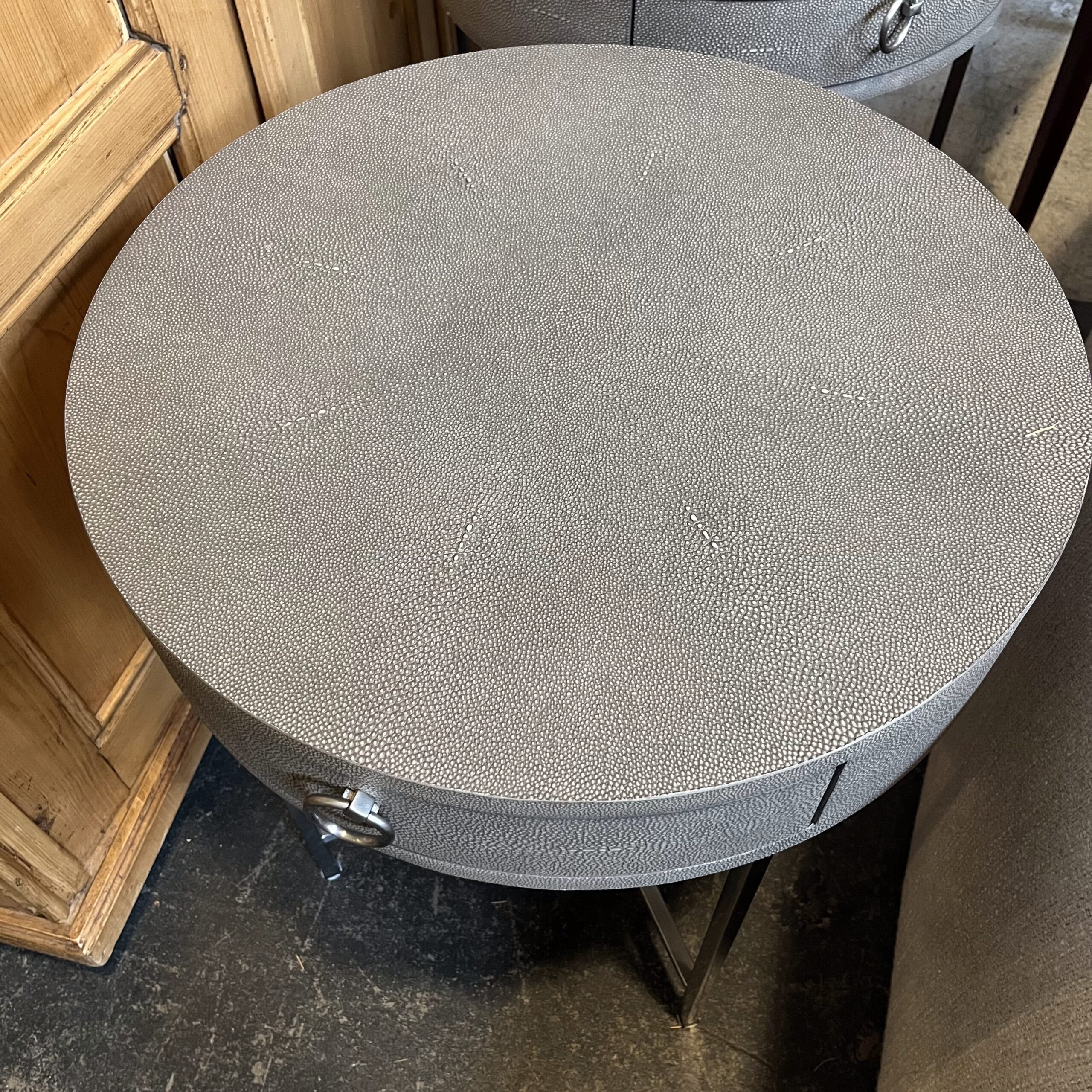 Pair of RH 'Graydon' Shagreen Round Bedside Tables - Coast Consignment