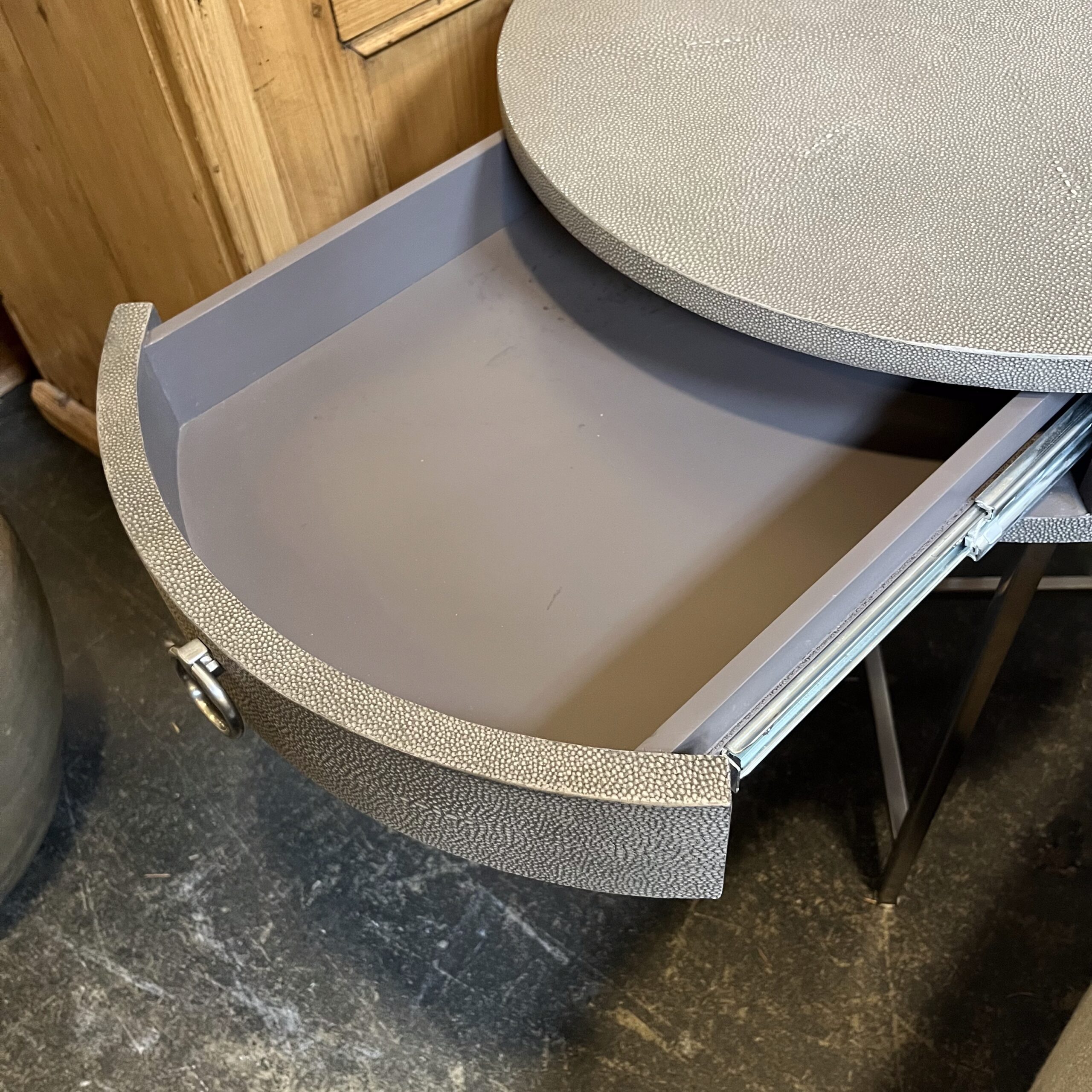Pair of RH 'Graydon' Shagreen Round Bedside Tables - Coast Consignment