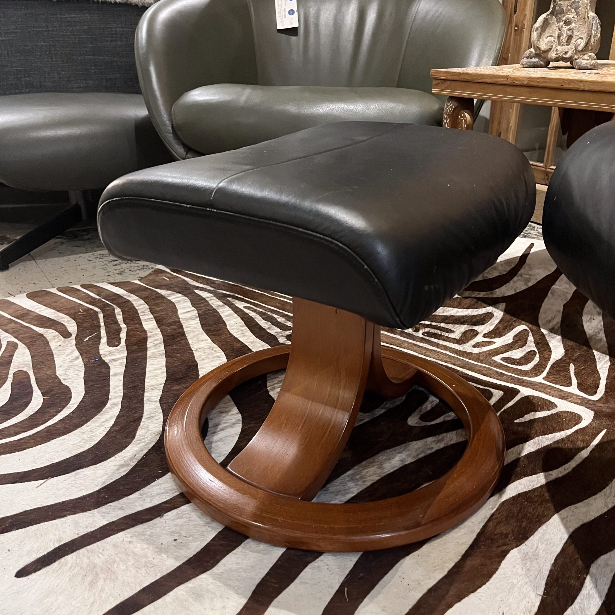 Ekornes Stressless Black Leather Swivel Lounge Chair with Matching Ottoman - Coast Consignment