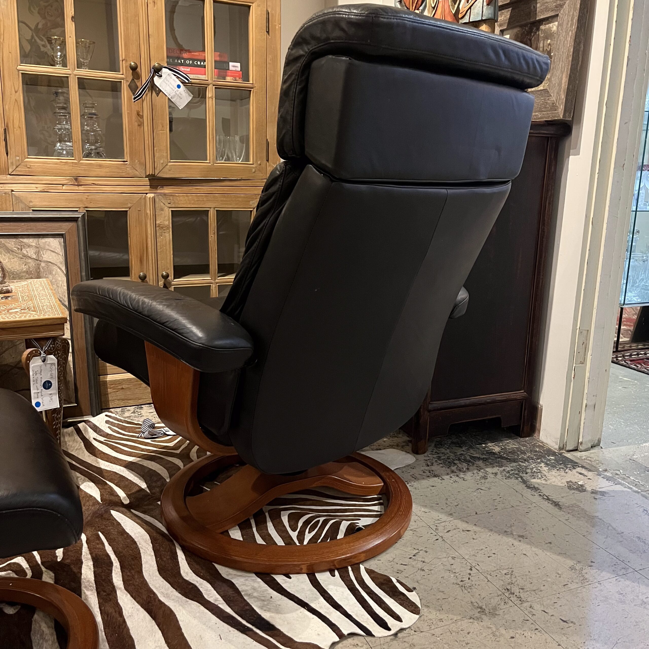 Ekornes Stressless Black Leather Swivel Lounge Chair with Matching Ottoman - Coast Consignment