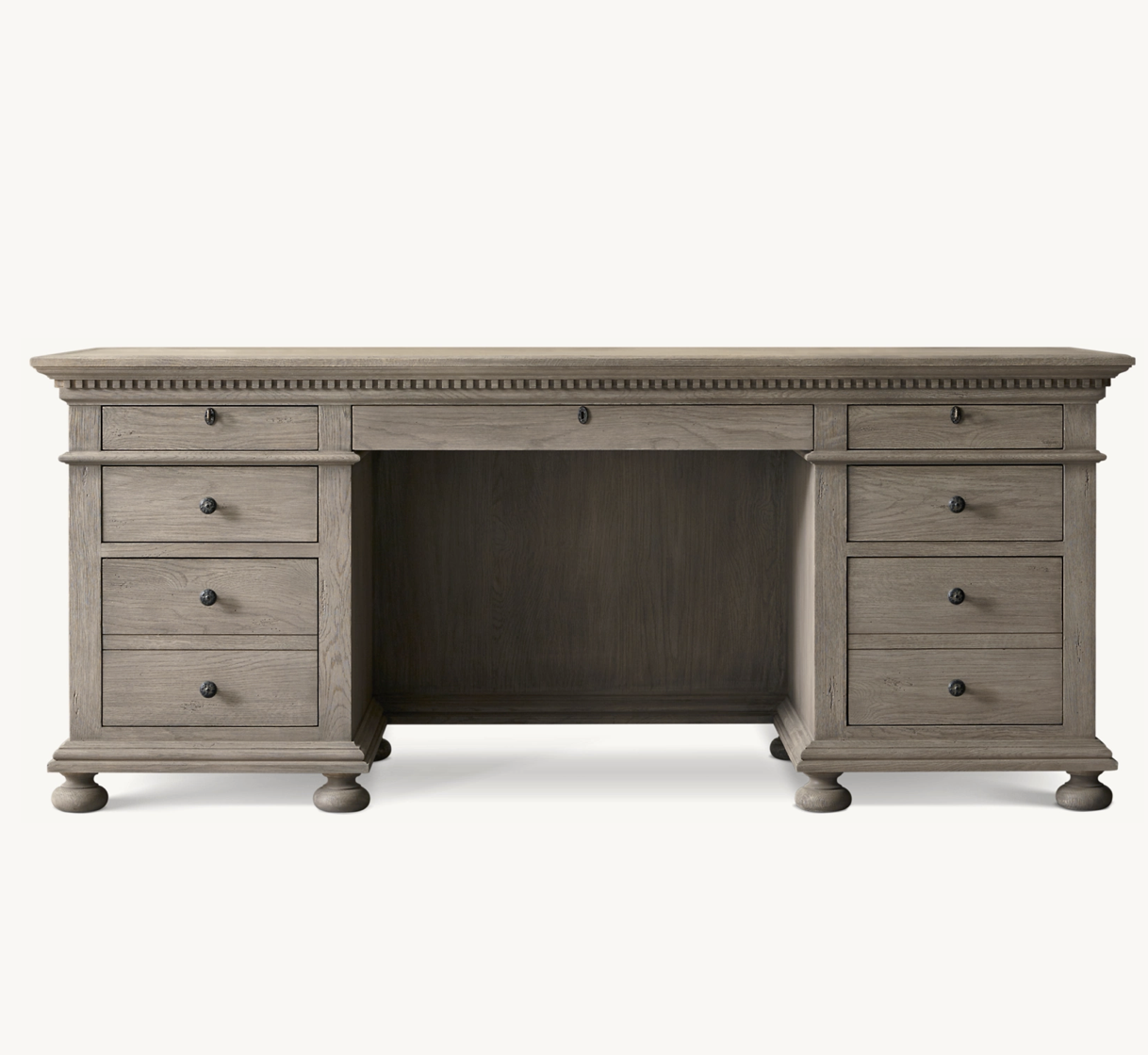 RH 'St. James' 7-Drawer Desk in Antique Grey Oak - Coast Consignment - image 1